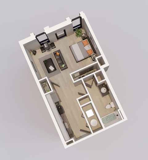 a floor plan of a house with a bedroom and a living room